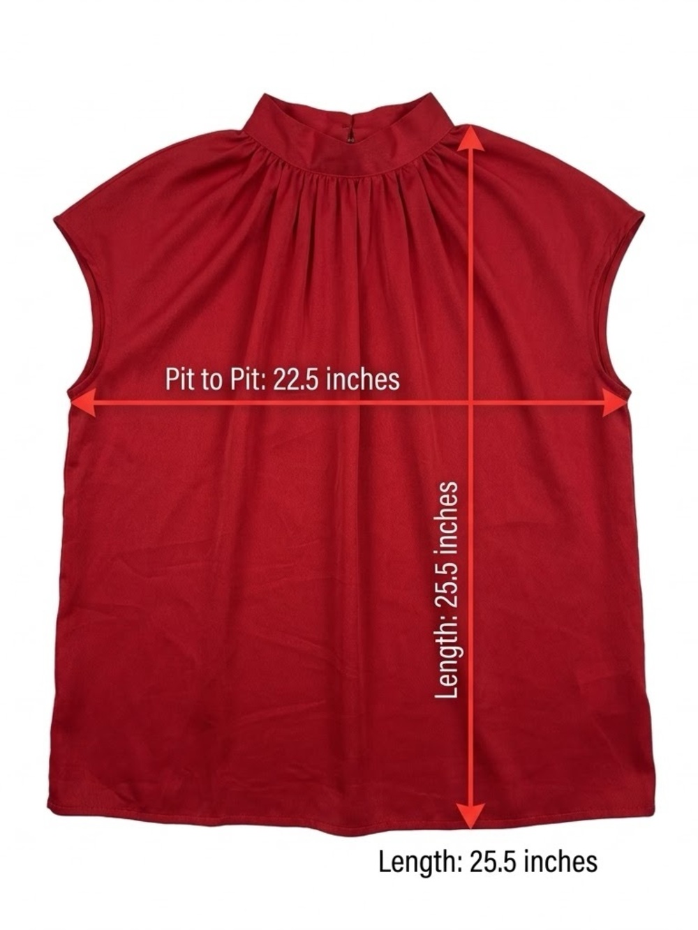 Source Unknown Red Gathered Mock Neck Cap-Sleeve Top - Picture 5 of 5
